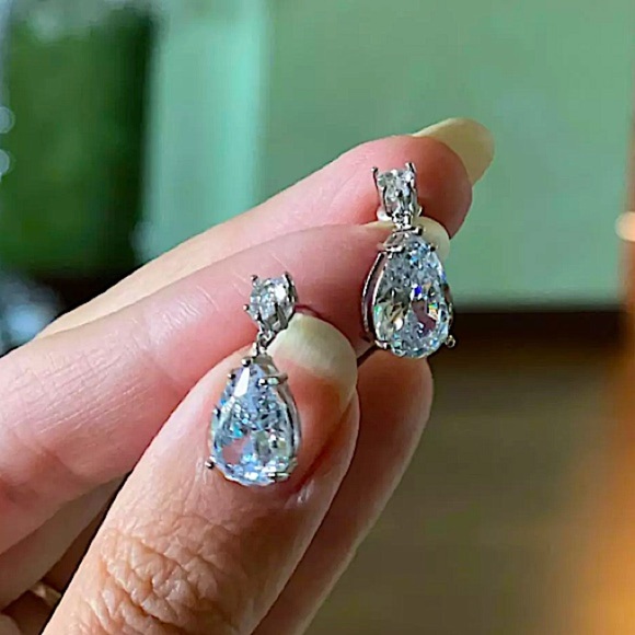 Sterling Silver Pear Drop Diamond Earrings - Picture 4 of 11